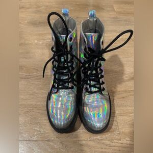 Holographic Combat Boots with Black Laces